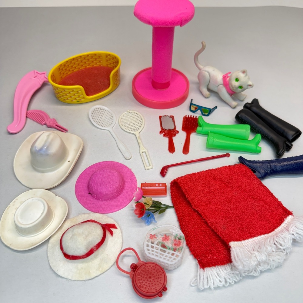 Vintage Barbie Doll Accessory Lot Cat Scratching Post Hats Boots Shoes 20+pc